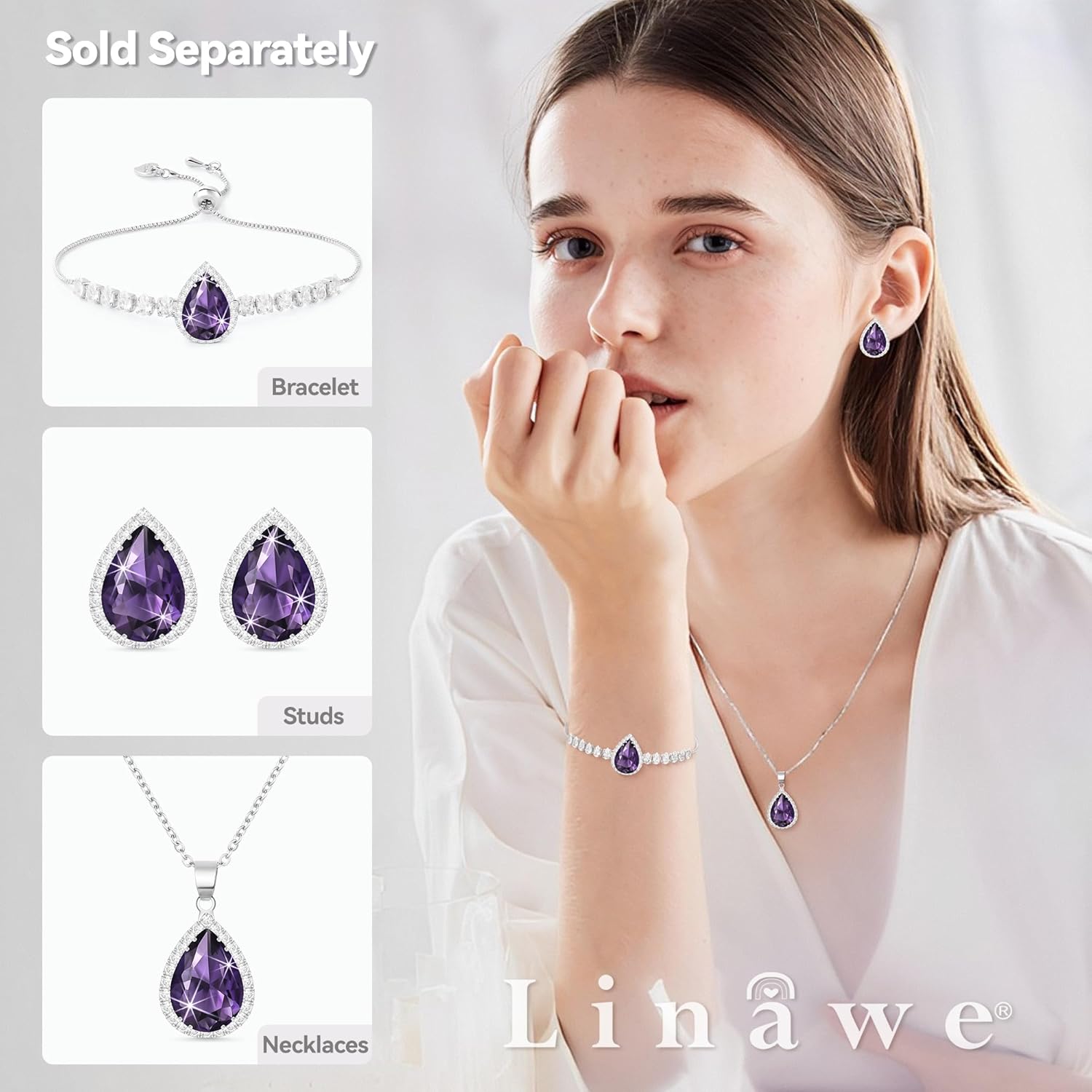 Linawe Crystal Imitation Diamond Rhinestone Charm Bracelets for Women, Gold/Silver/Rose Gold Adjustable Chain Bracelet, Teardrop Birthstone Cubic Zirconia Prom Costume Wedding Jewelry - Image 4