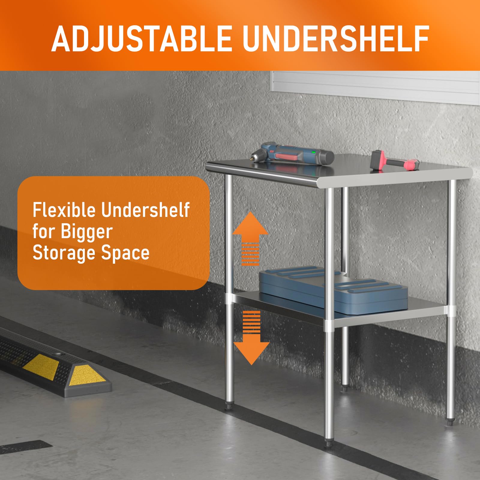 Mesa de acero inoxidable para preparación y trabajo, 30 x 30 pulgadas con estante ajustable, estaciones de trabajo comerciales, mesa de utilidad en cocina, garaje, lavandería, barbacoa al aire