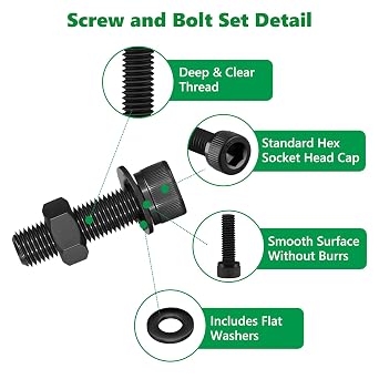 M3 Nuts and Bolts Set, 781 Pcs Black Hex Socket Screws Washers Kit