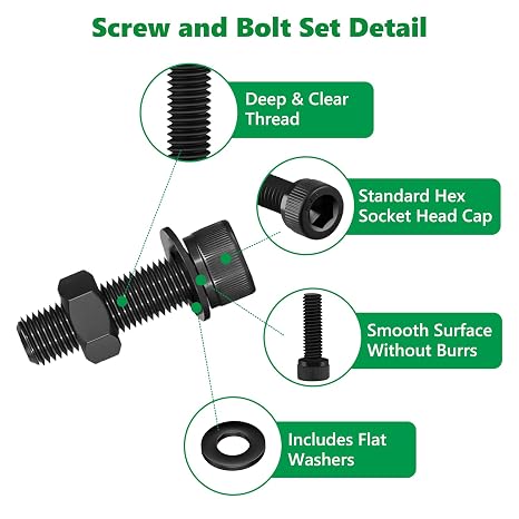 M3 Nuts and Bolts Set, 781 Pcs Black Hex Socket Screws Washers Kit