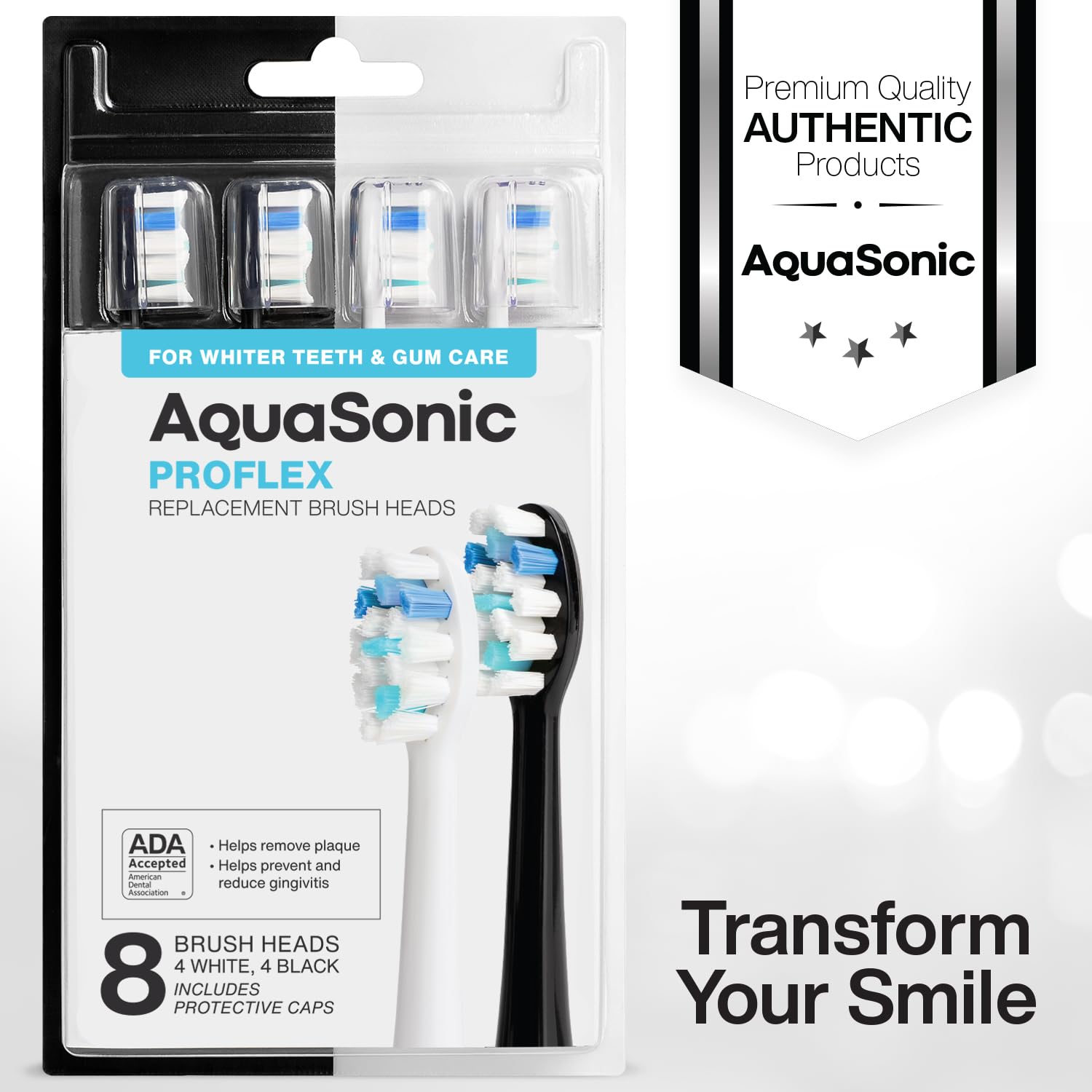 AquaSonic - Original Duo PRO 8er-Pack Ersatzbürstenköpfe | Verbesserter Proflex Zahnbürstenaufsatz für effektivere Plaque-Entfernung, ADA akzeptiert - Original AquaSonic