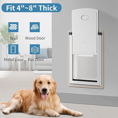 Miniatura 4 de ALUMANI Puerta grande para perros para paredes interiores y exteriores con marco de acero y túnel telescópico, dos solapas magnéticas y dos paneles