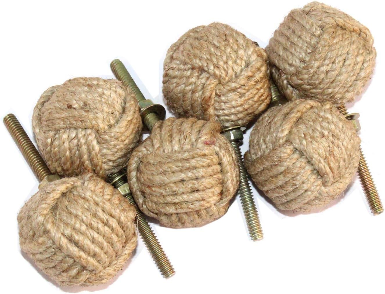 6 PCS Jute Rope Shelves/Cabinet Drawer Pulls Knobs