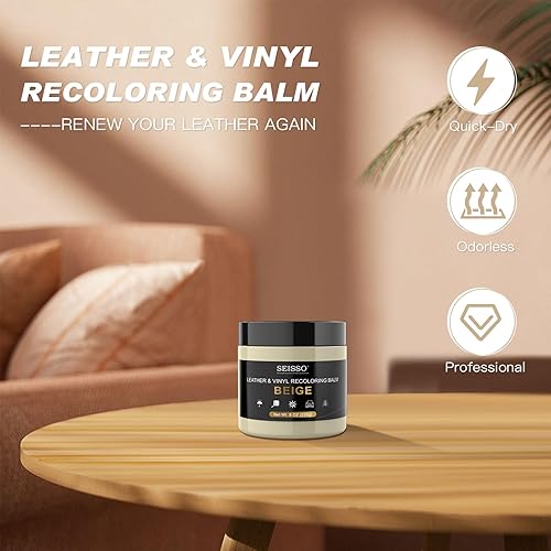 Miniatura 2 de SEISSO Kit de reparación de cuero beige para muebles, kit de reparación de vinilo, kit de reparación de cuero con tinte de cuero, bálsamo de