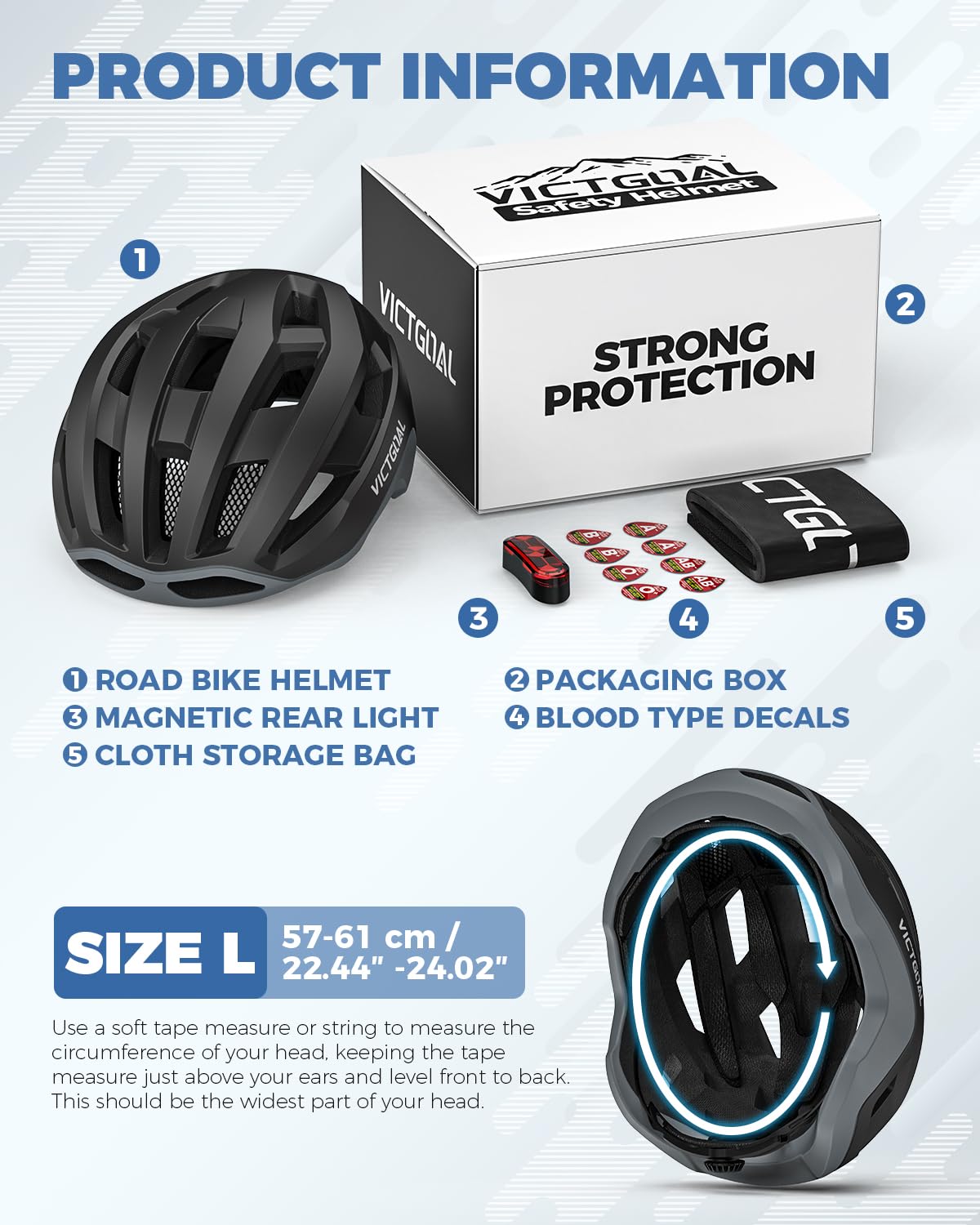 VICTGOAL Casco de bicicleta de carretera para adultos, hombres y mujeres con luz trasera magnética desmontable, casco de bicicleta ajustable y transpirable para ciclismo de carretera y montaña