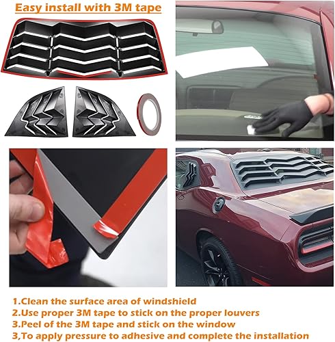 Miniatura 4 de Juego de rejillas de ventana trasera y lateral para Dodge Challenger 2008-2023 para parabrisas en GT Lambo estilo ABS negro mate, ajuste