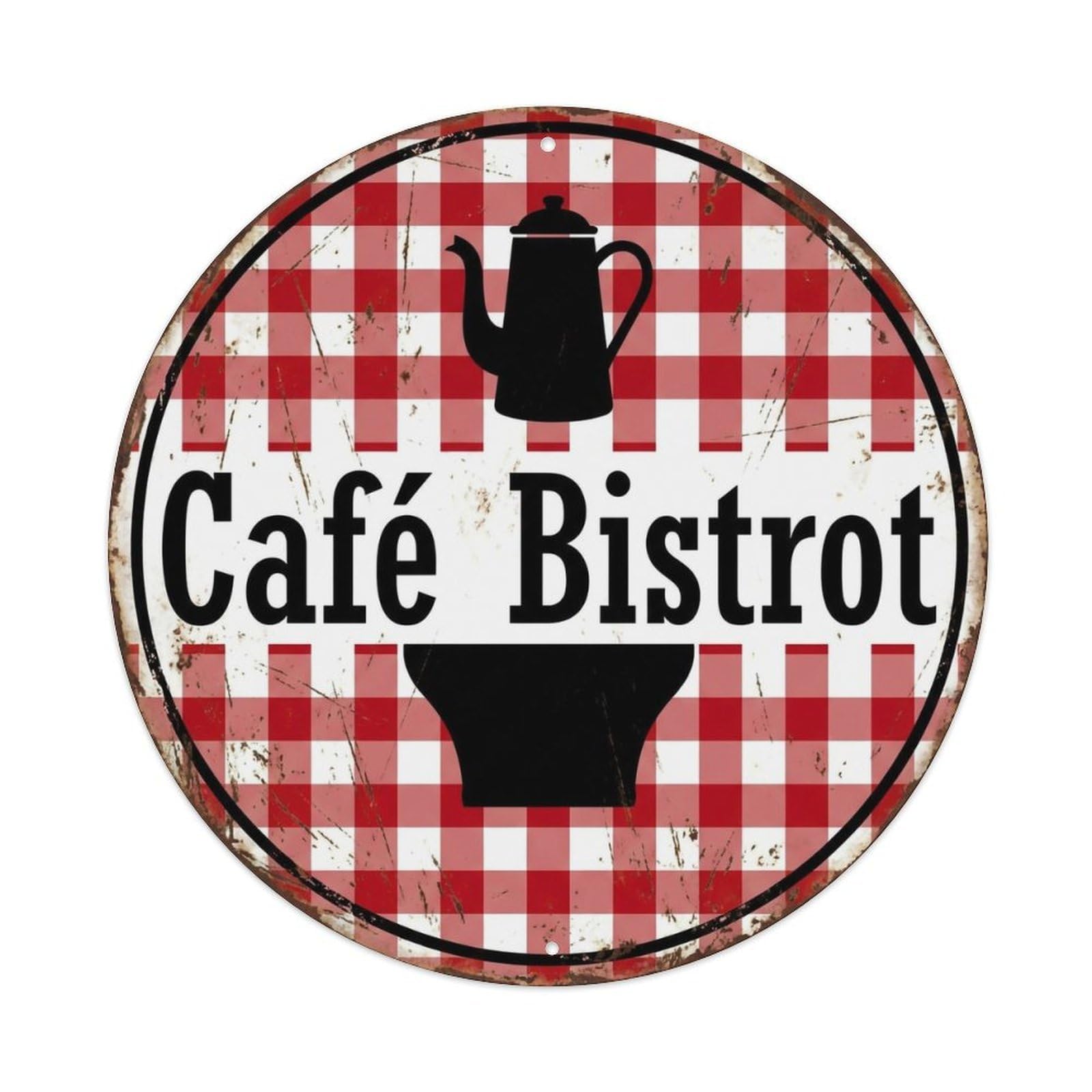Checkered Classic Tavern Cafe Metal Tin Sign Plaque Wall Decor for Cafe, Club, Garden Round Metal Poster 8x8Inch