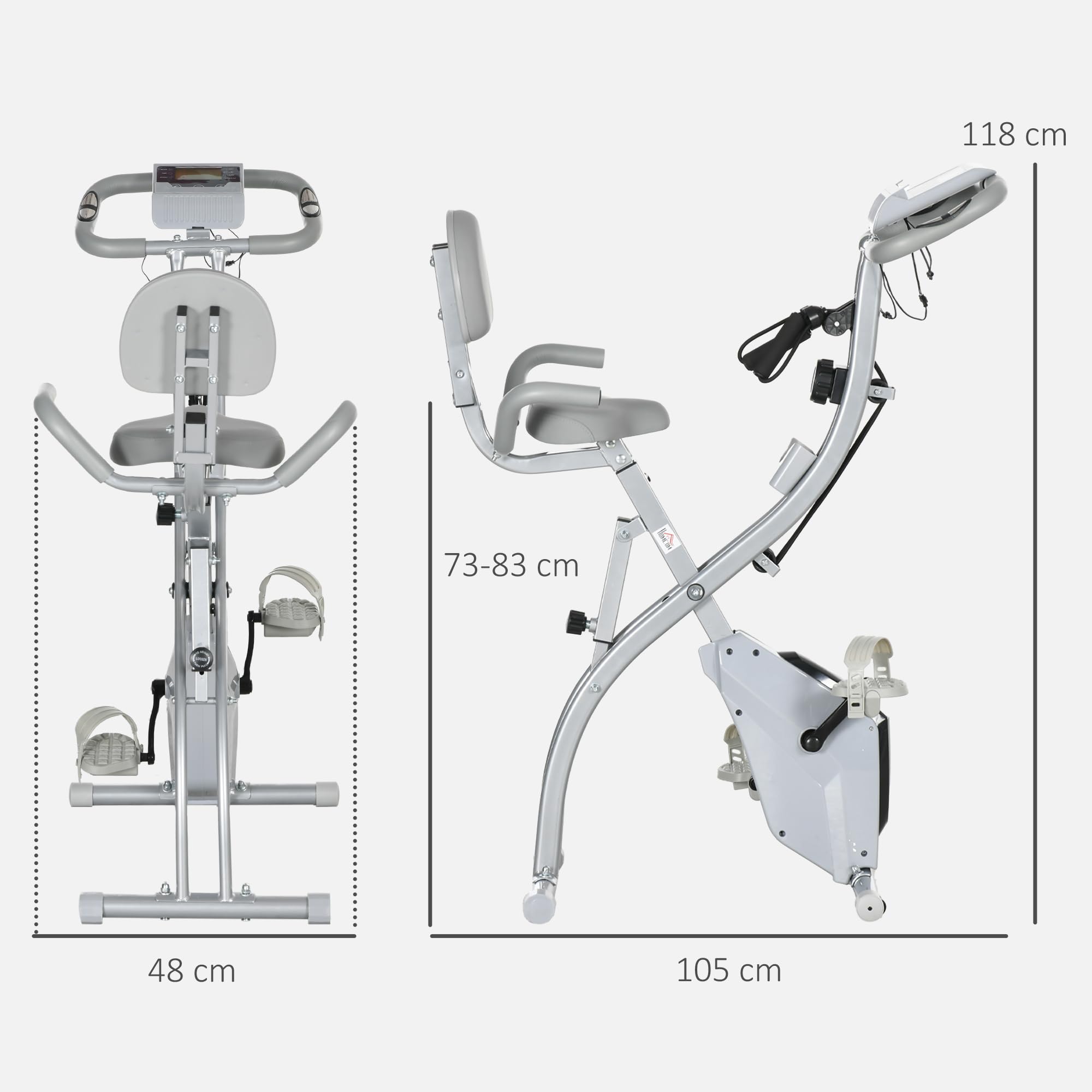 Homcom Cyclette Pieghevole Con Schienale Regolabile E Schermo LCD - Bianca