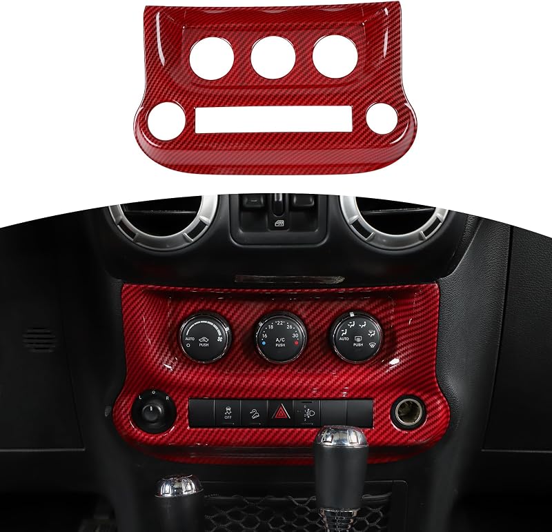 Moldura de acabamento do painel do ar-condicionado Jeep Wrangler JK JKU 2011–2017 RT-TCZ – Fibra de carbono vermelha, 1 unidade