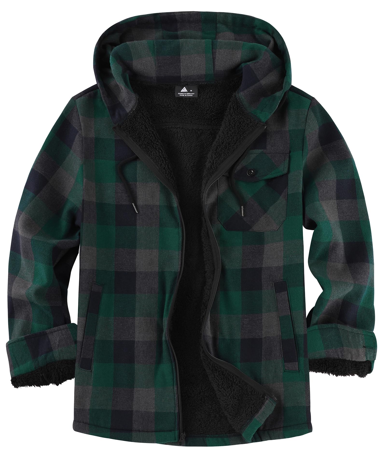 JACKETOWN Holzfällerjacke Herren Gefüttert Hemdjacke Herren mit Kapuze Kariertes Jacke Männer Reißverschluss Flanelljacke Sherpa Jacke Trekking Winterjacke Thermohemd Outdoor
