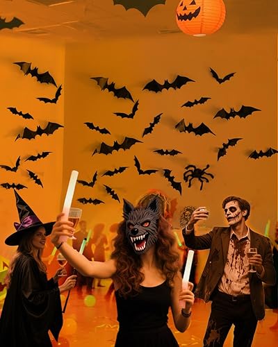 Miniatura 7 de 120 piezas de decoración de murciélagos de Halloween para interiores y exteriores, suministros de fiesta de Halloween, calcomanías 3D de murciélagos