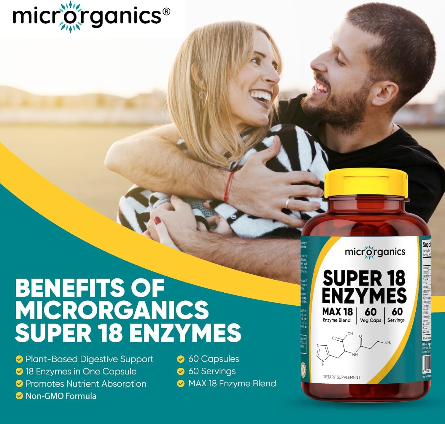 Super 18 Enzymes MAX 18 – Broad-Spectrum Plant-Based Digestive Enzyme Complex – Supports Comfortable Digestion & Nutrient Absorption – 60 Vegan Capsules, 60 Servings