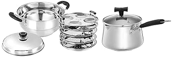 Amazon Brand - Solimo Stainless Steel Induction Bottom Multi Kadai with 5 Plates & Stainless Steel T Pan with Glass Lid & Induction Base, 1.5 Litre