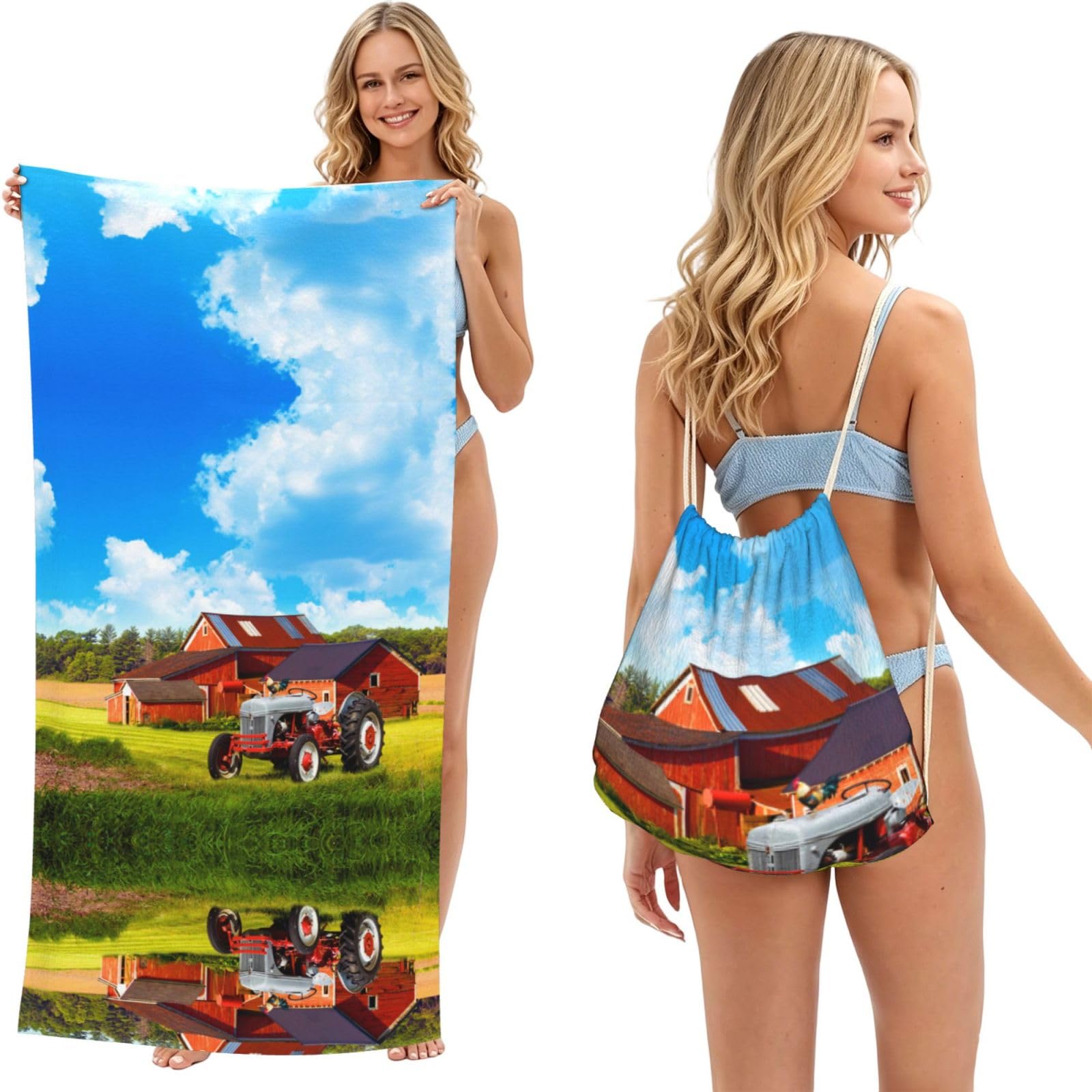 Ezdlowvba Black Company Farm Tractor Print Beach Towel Backpack 2 In 1 Summer Large Lightweight Beach Towel - Multifunctional Ship Pattern Towel Bag For Storage,Sport