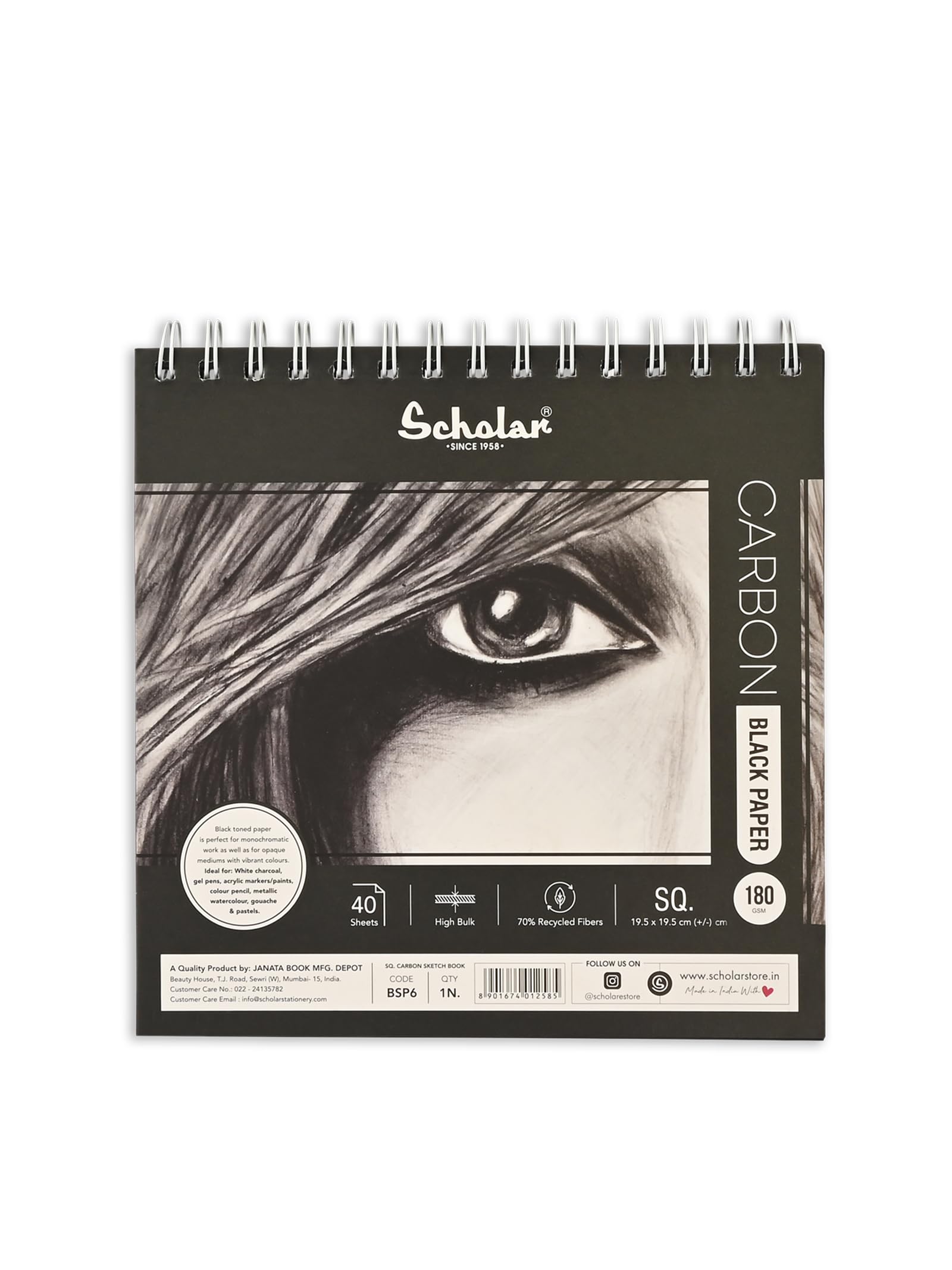 Scholar Carbon Black Paper Sketchbook 180 GSM Thick, 40 Sheets (80 Pages) (SQ) (B0D356HFBV) Amazon Price History, Amazon Price Tracker