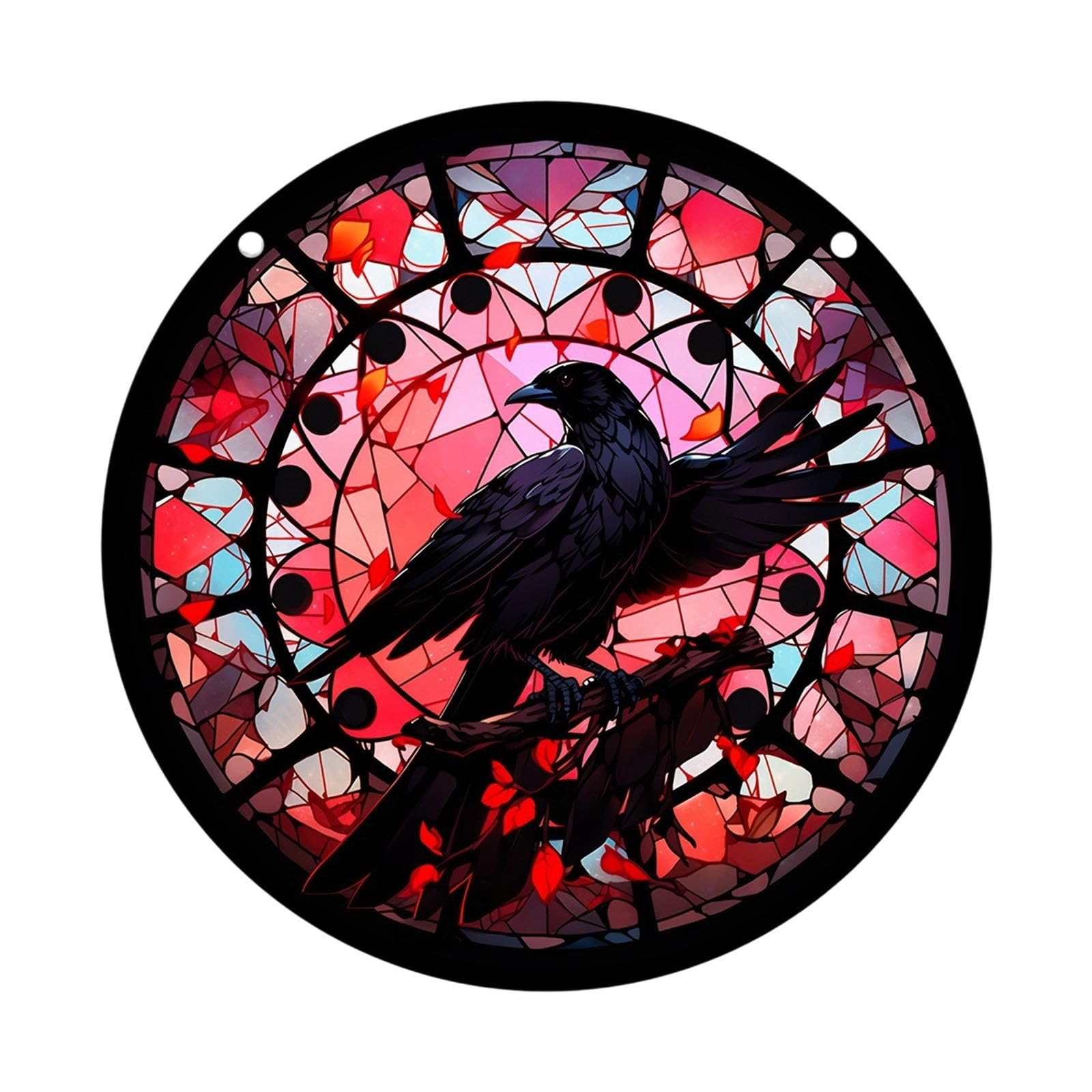 Ravens Stained Glass Suncatchers Window Hanging for Halloween, Wall Art Decorations for Yard, Balcony & Home Garden Colorful Glass Panel