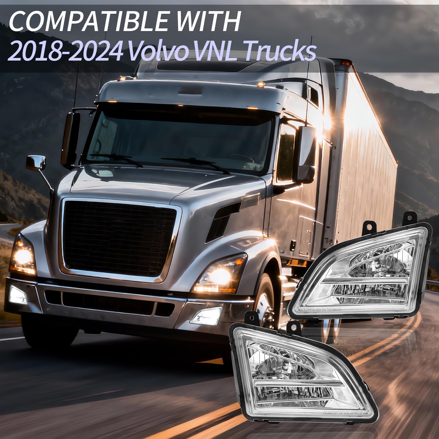 LED Fog lights Fits for 2018 2019 2020 2021 2022 2023 2024 Volvo VNL Fog Lamp Right Passenger Side Clear Lens Replacement 82775828 82775826 (White, Right Passenger Side)