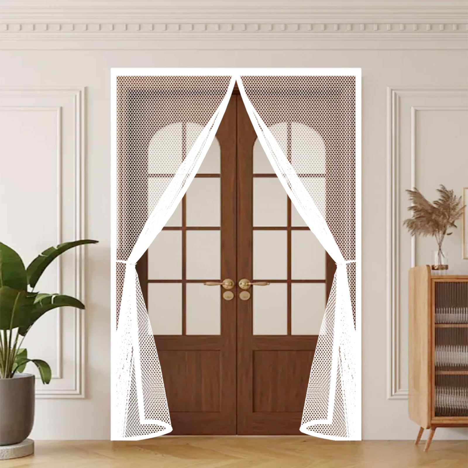 Guojun White Fly Screens For Doors 140 X 330 Cm Heavy Duty Self-Sealing No Gap Anti Mosquito Door Fly Screen Curtain Hands Free No Drill Installation For Patio Bedroom Sliding Kitchen,