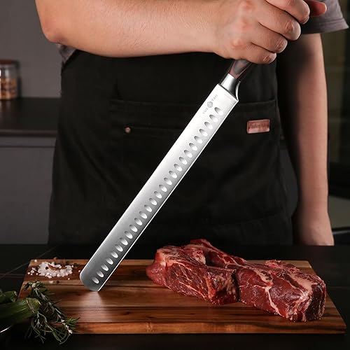 Miniatura 6 de YUSOTAN Cuchillo japonés para tallar, cuchillo de pechuga de 12 pulgadas, acero inoxidable japonés de alto carbono súper afilado para cortar carne y