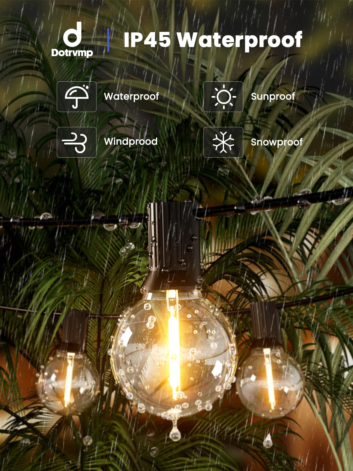Dotrvmp LED Outdoor String Lights 30FT/9M Festoon Lights with Shatterproof G40 Vintage Edison Bulbs - Image 3
