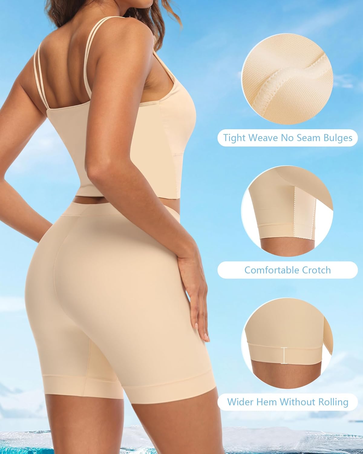 Slip Shorts Under Dress for Women Cooling Seamless Anti Chafing Yoga Workout Safety Biker Boyshorts Underwear