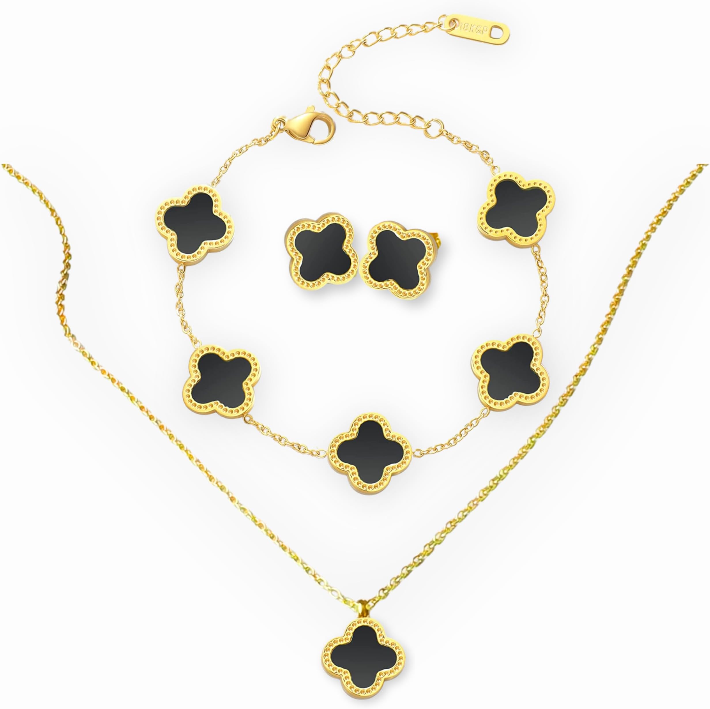 four leaf clover 18K gold plated Jewelry set Jewellery set for women, comes with a cute keychain in a Julie & Co neat gift box.