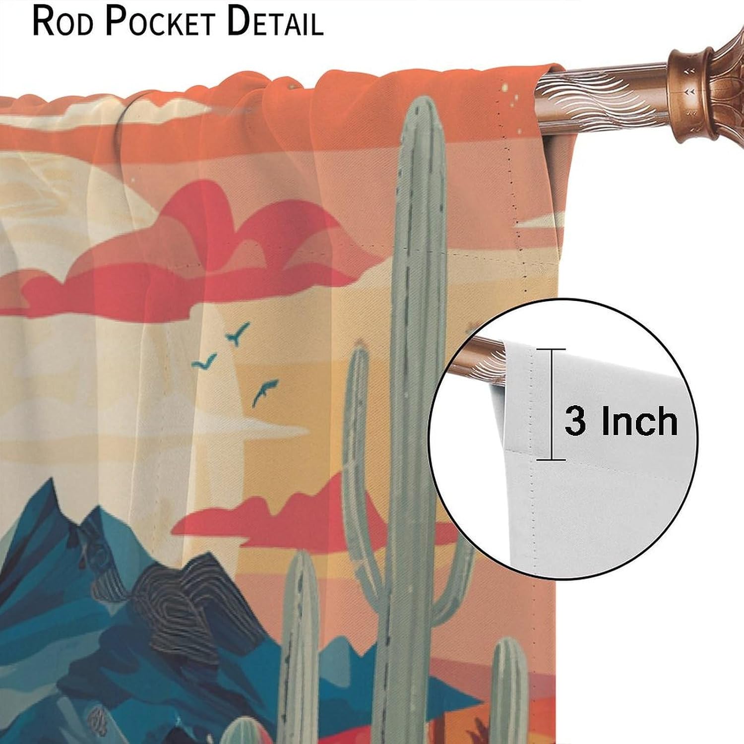 Cactus Blackout Curtains for Bedroom/Living Room, Sunset Western Rustic Plants Thermal Insulated Curtains Rod Pocket Window Drapes, 2 Panels/Each 21" W x 45" L