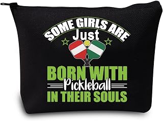 LEVLO Pickleball Cosmetic Make Up Bag Pickleball Player Gift Some Girls Are Just Born With Pickleball Make Up Zipper Pouch Bag For Pickleball Lover (Pickleball Black)