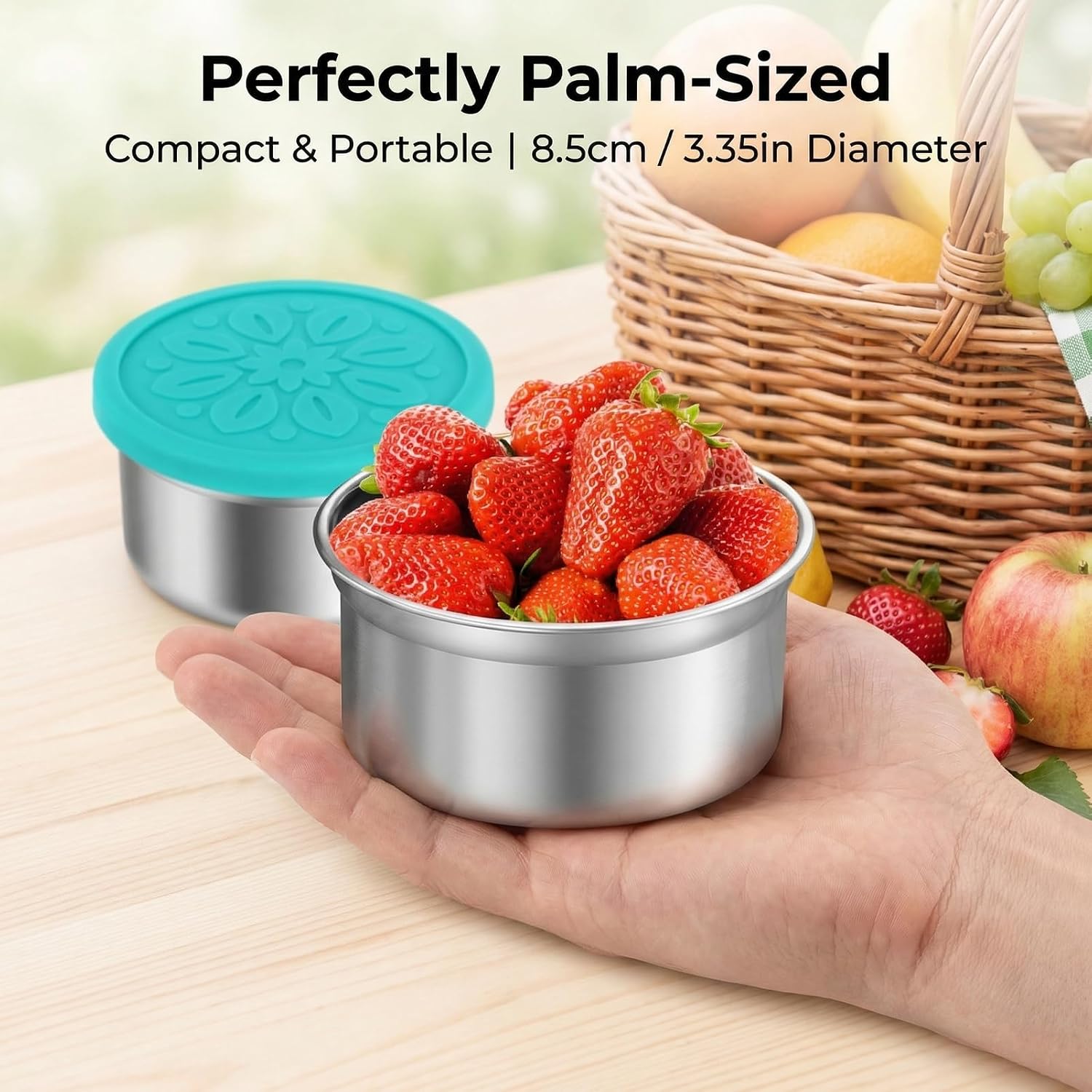 3-Pack Stainless Steel Snack Containers with Lids, 10 Oz Leakproof Metal Food Storage Containers, Reusable Snack Box for Meal Prep, Lunch Box, Office, Travel, Picnic (Blue, Pink, Green)
