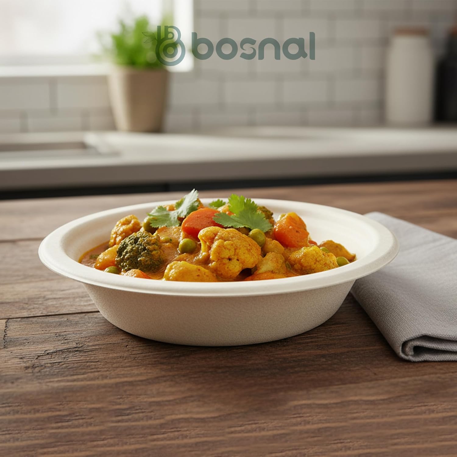 BOSNAL 16 oz Compostable Round Bowls – 100 Pack, 100% Plant-Based Sugarcane Bagasse, Eco-Friendly Disposable Bowls for Hot & Cold Foods, Microwave Safe, Compostable, Sturdy & Sustainable