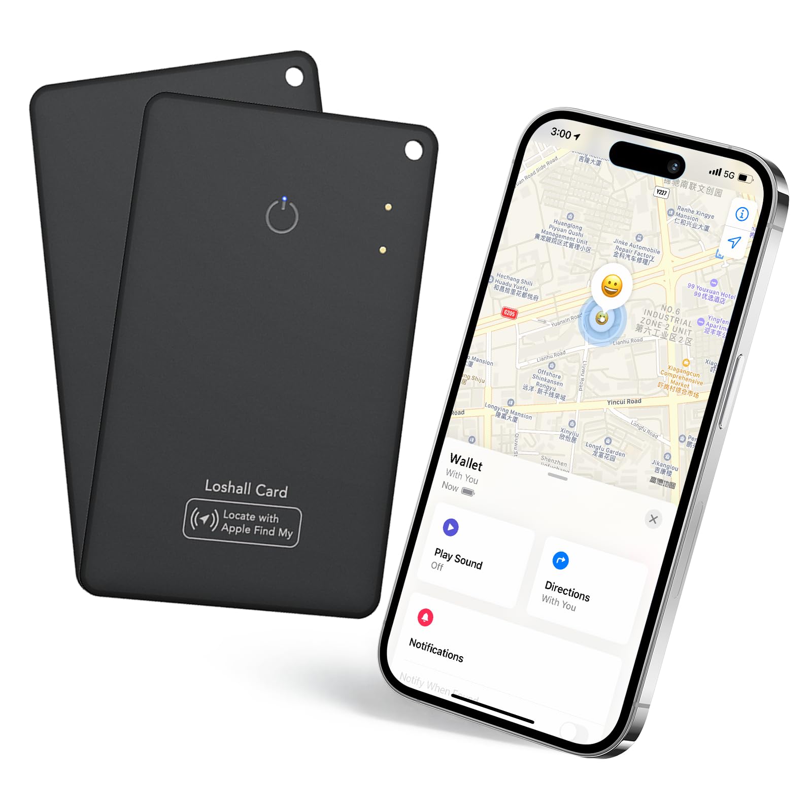 CASCHO Slim Wallet Tracker Card 0.06in, 2 Pack Localizzatore di Portafoglio Ricaricabile Compatibile con Apple Dov'è(solo iOS), Impermeabile Air Smart Tag Card per Valigie/Borse/Passaporto/Chiavi,Nero