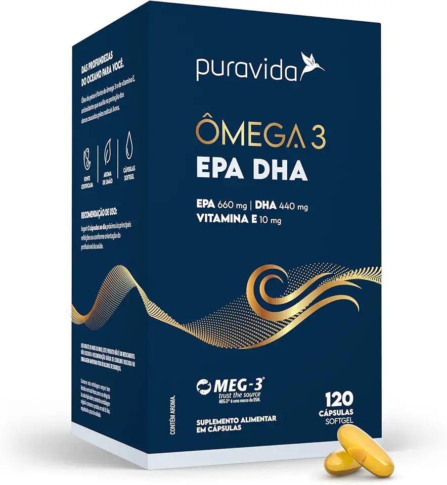 Puravida Ômega 3 EPA DHA MEG-3® + Vitamina E 120 Cápsulas
