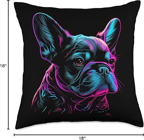 Vista 4 de French Bulldog Frenchie Bouledogue Francais Almohada de diseño retro de Bulldog Francés, 18 x 18, multicolor