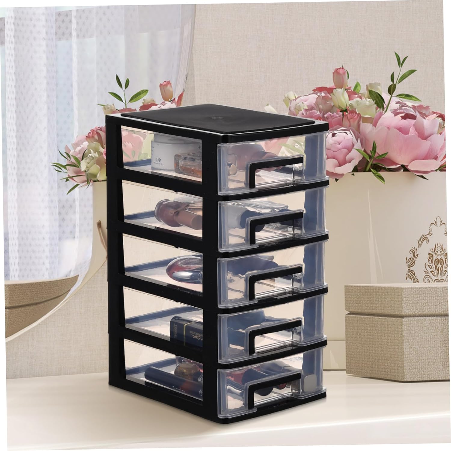 Plastic Drawer Storage Organizer Transparent Desktop Storage Box for Home Office Space-saving Plastic for Bathroom and Desk Tidy Lightweight and Stackable