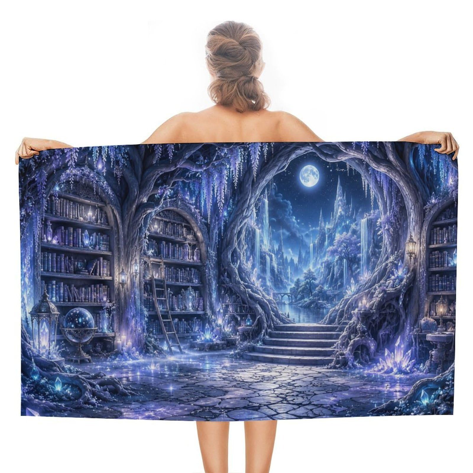 Anceky Enchanted Library Moonlight Oversized Beach Towel Quick Dry Sand Free Microfiber Travel Towel Lightweight Multi Purpose Beach Blanket Pool Gym Bath Towel 51x31 in