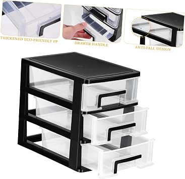 Plastic Drawers - 3 Layer Small Desktop Organizer with Transparent Drawers for Stationery,Office,Home,Jewelry and Cosmetics
