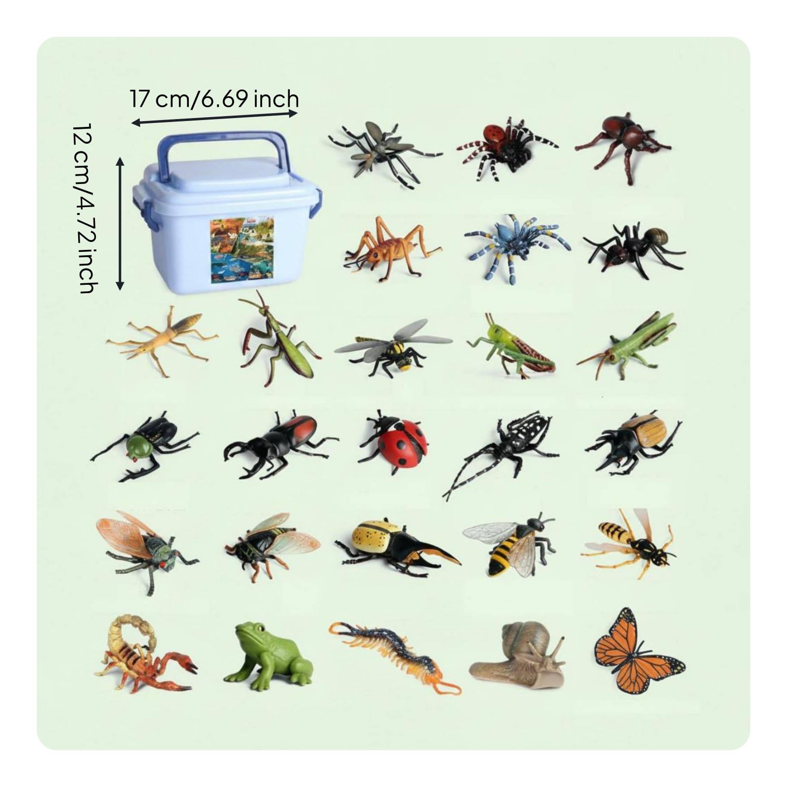 26 Stück Lern Insektenfiguren Set Insekten Spielzeug Tierfiguren Lernspielzeug Sammelfiguren Detailliert Handbemalt mit Robuster Aufbewahrungsbox für Frühförderung Zuhause