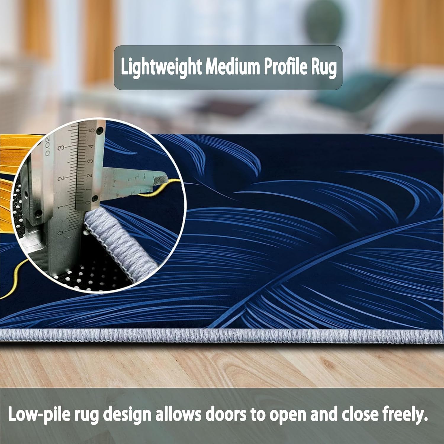 Non-Slip 2 ft Round Area Rug, Tropical Plant Flower Leaves Washable Round Rug Runner - Navy Blue Soft Low Pile Circle Carpet 2' x 2' for Kitchen Entryway Laundry Living Room Dining Room Carpet
