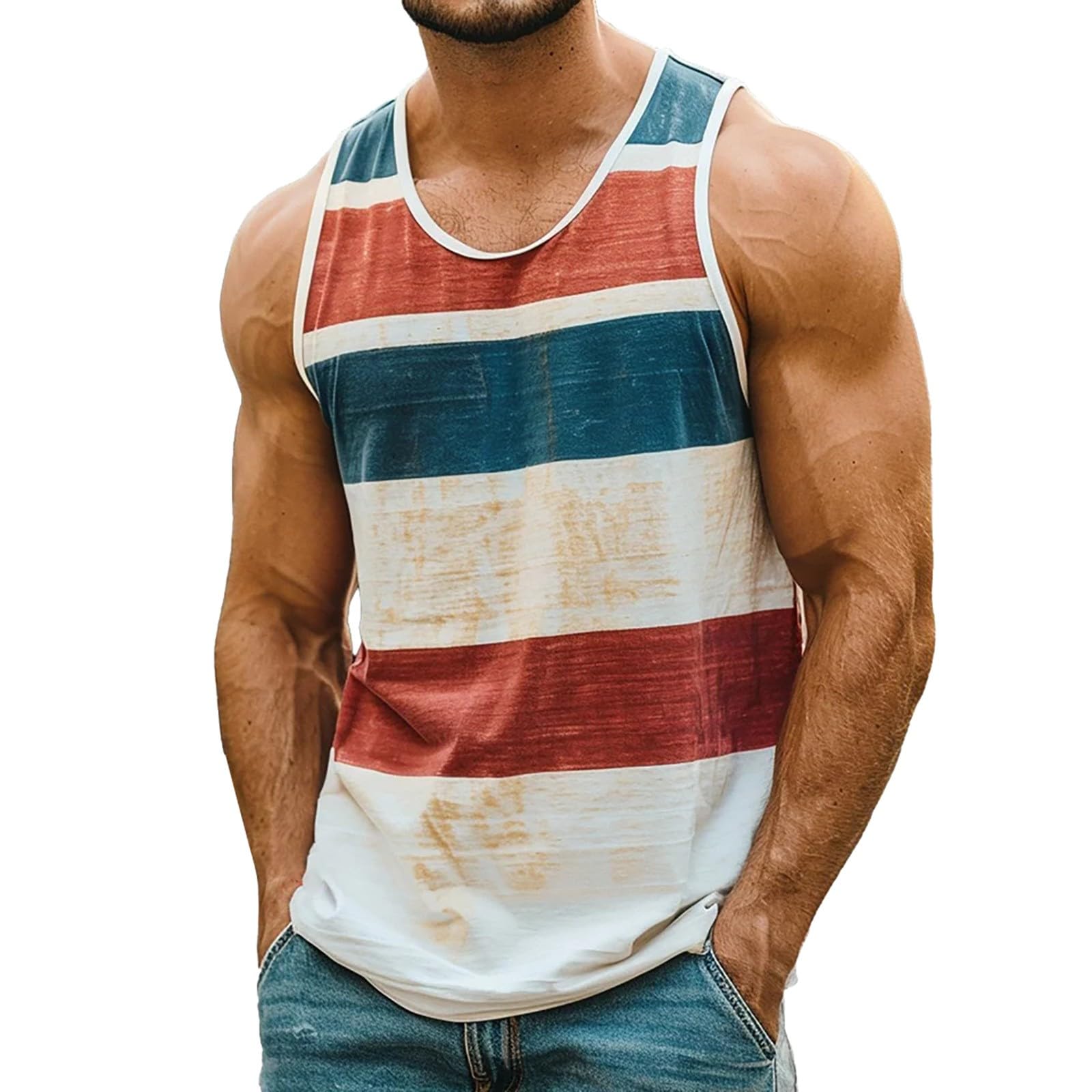 Retro Style Striped Vest for Men Holiday Beach Vest Summer Sleeveless T Shirt Loose Casual Gym Tank Tops British Style Striped Sleeveless Undershirt Summer Beach Tops Grey