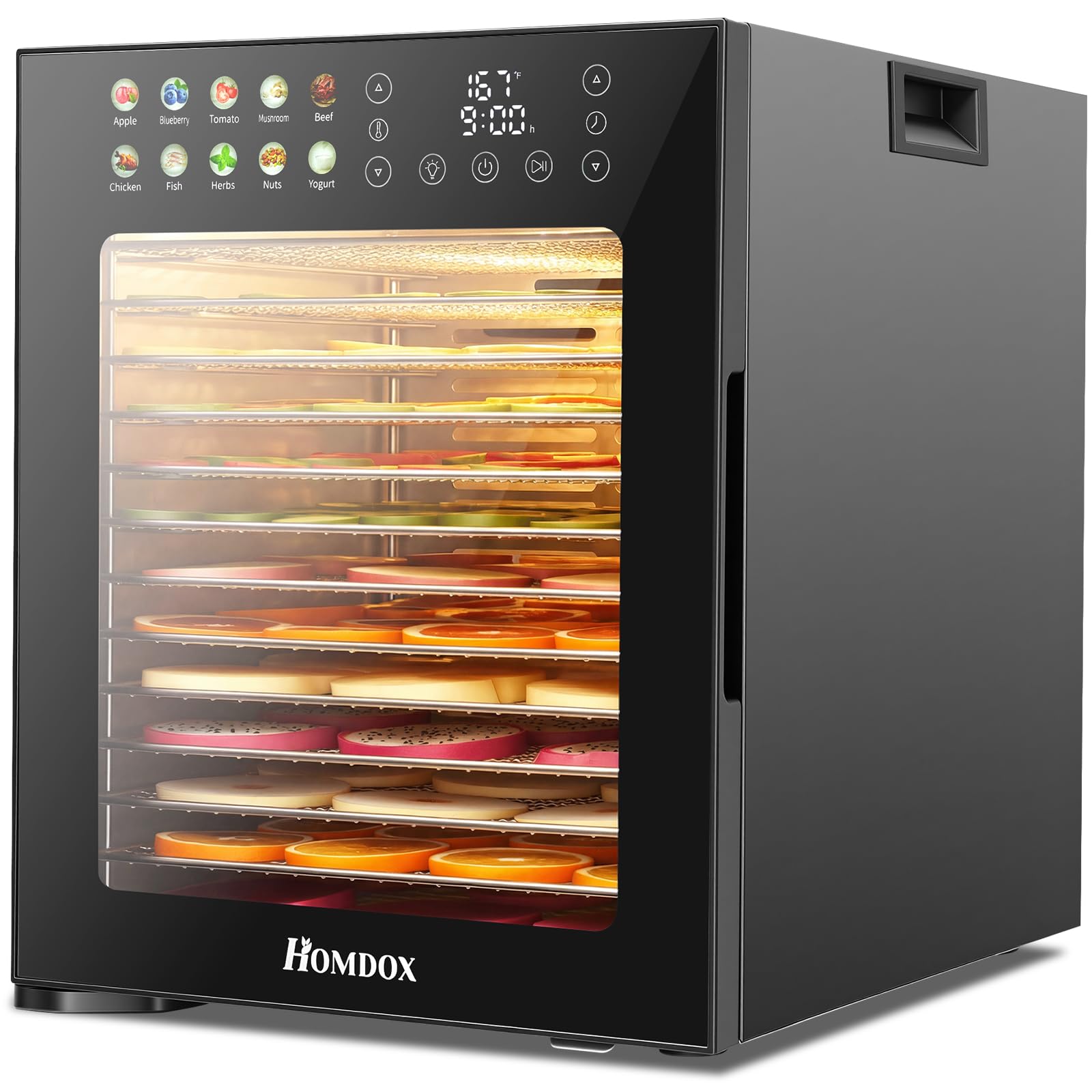 Homdox Food Dehydrator for Jerky & Fruit, 14 Stainless Steel Trays, 850W Food Dr...