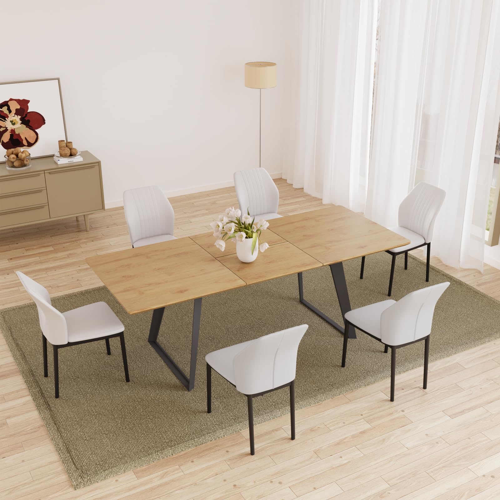 ZckyCine 7-Piece Dining Set Expandable Table 6 Chairs Walnut