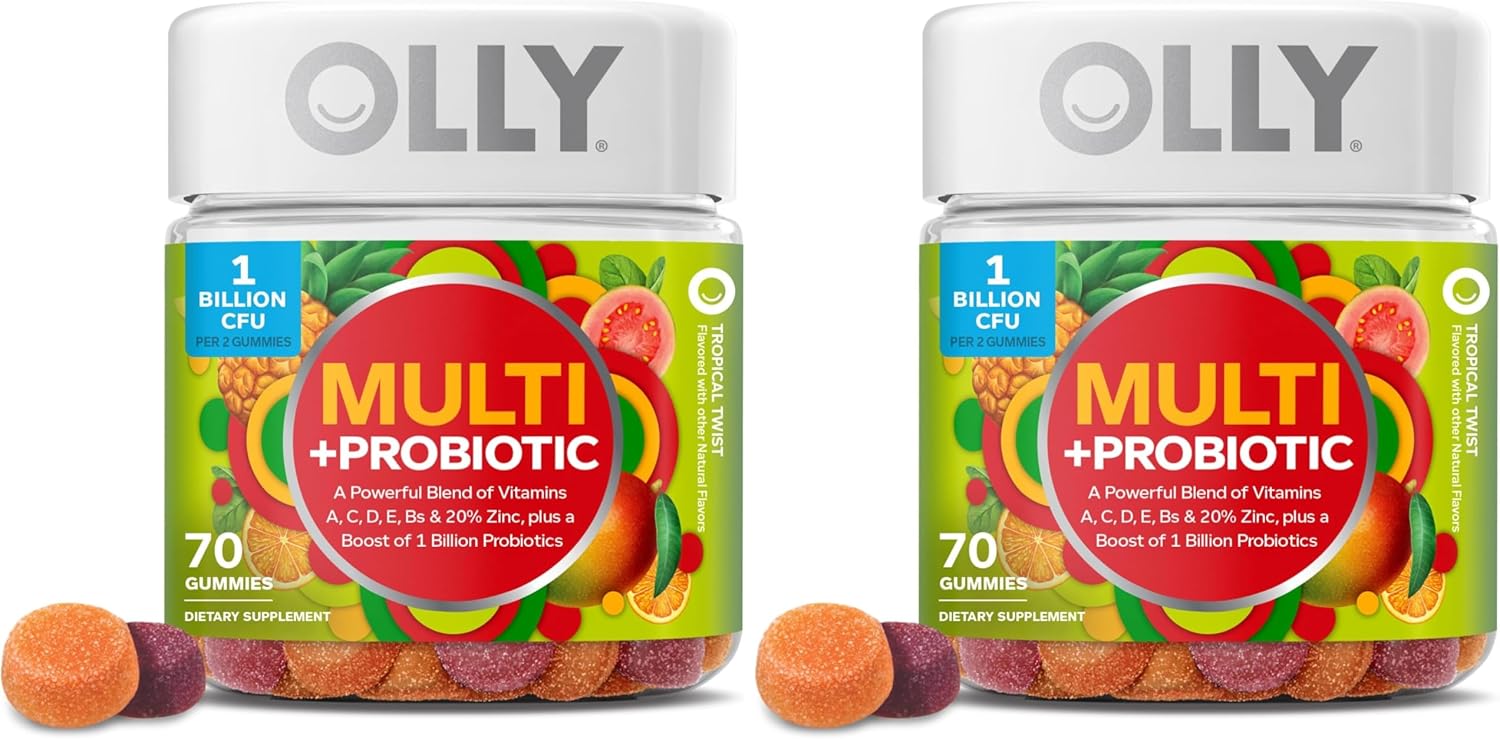 OLLY Multi + Probiotic Adult Multivitamin Gummy, 1 Billion CFUs, Digestive and Immune Support Chewable Supplement, Tropical Twist, 35 Day Supply - 70 Count (Pack of 2)