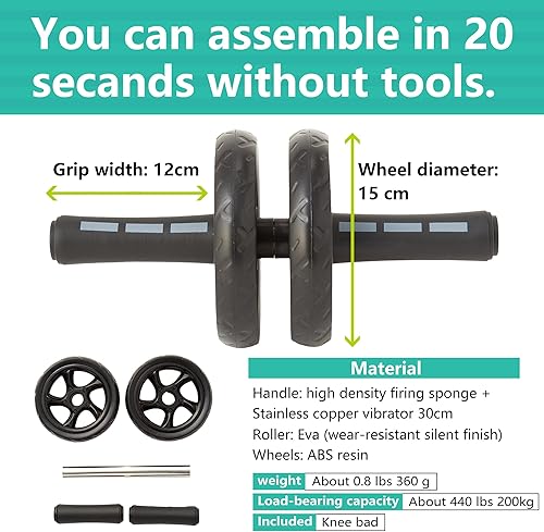 Miniatura 7 de Rueda de rodillos abdominales para entrenamiento de fuerza abdominal para entrenamiento de fuerza en casa, gimnasio, equipo de fitness, rueda de
