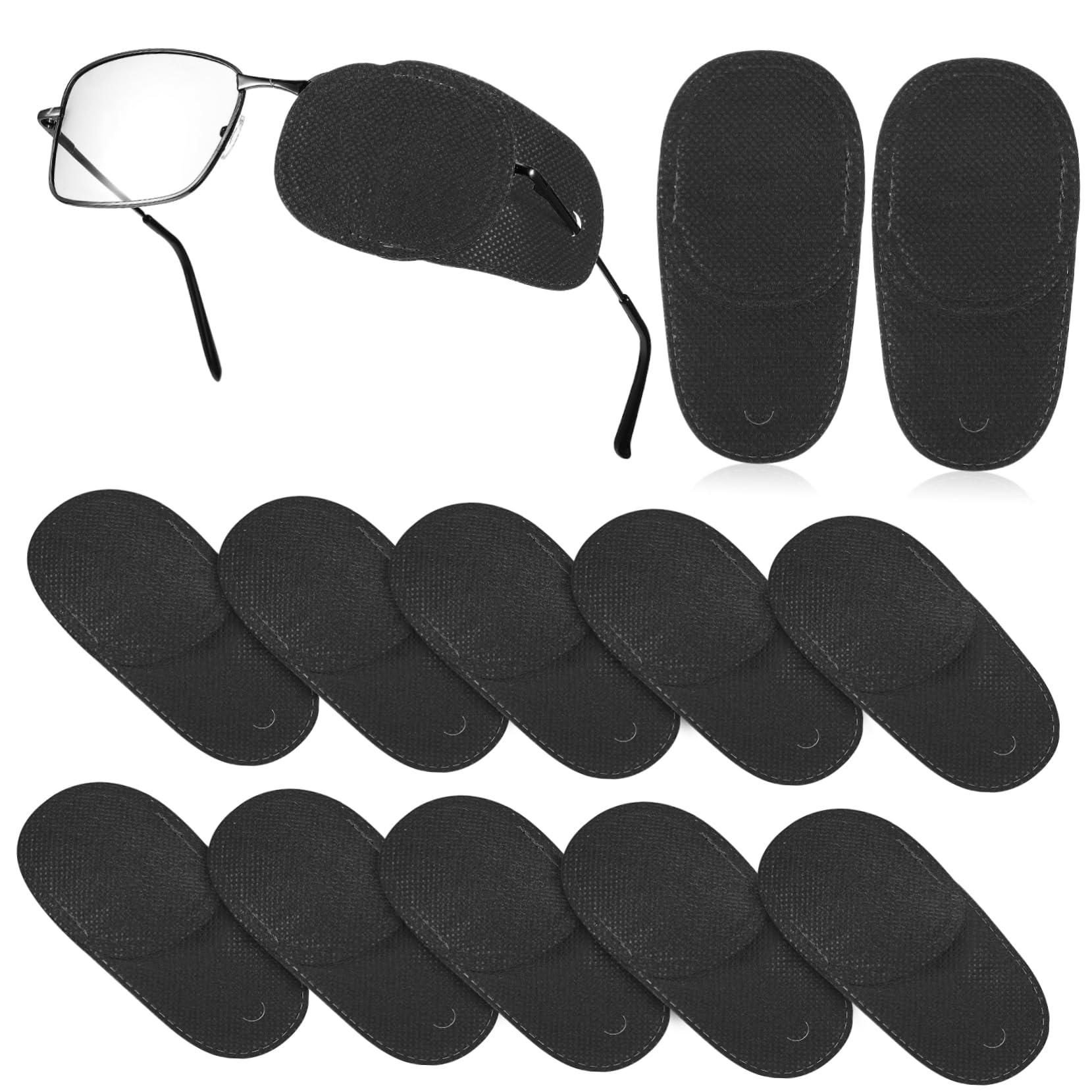 Veemoon Parche Ocular para Gafas de Ambliopía 12 Piezas de Tela No Tejida Negra, Transpirable, Adecuado para Uso en Casa y Viajes