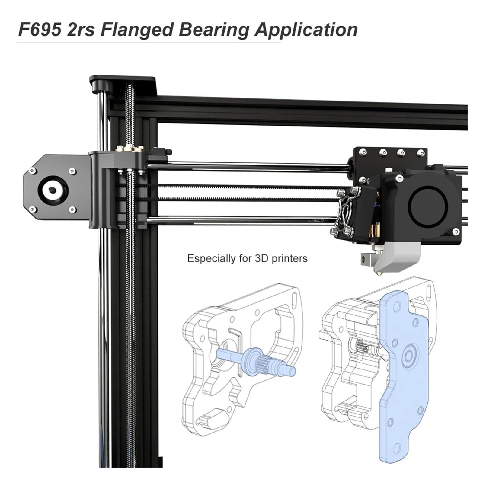 Abgedichtete Lager, F695 2rs Flanschlager 5 x 13 4 mm, blau versiegelte Präzisions-A9-3D-Drucker F695rs Lager passend for VORON Belted RC, Packung mit 20 Stück