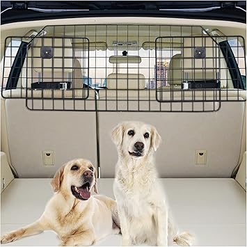 Vetoos Dog Car Barrier for SUV, Vehicles Pet Divider Gate for Trunk Cargo Area - Extendable for Universal Fit, Straps & Bungee Cords for Double Stability, Rust-Proof Metal Mesh MSP002