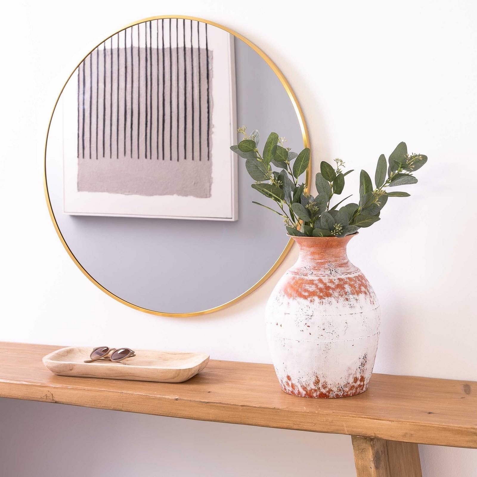 LOLAhome Espejo de Pared Redondo con Marco de Aluminio Dorado de 80 cm | Espejo de estilo moderno y sencillo para decoración, recibidor, baño, dormitorio y vestidor. Incluye anilla para colgar