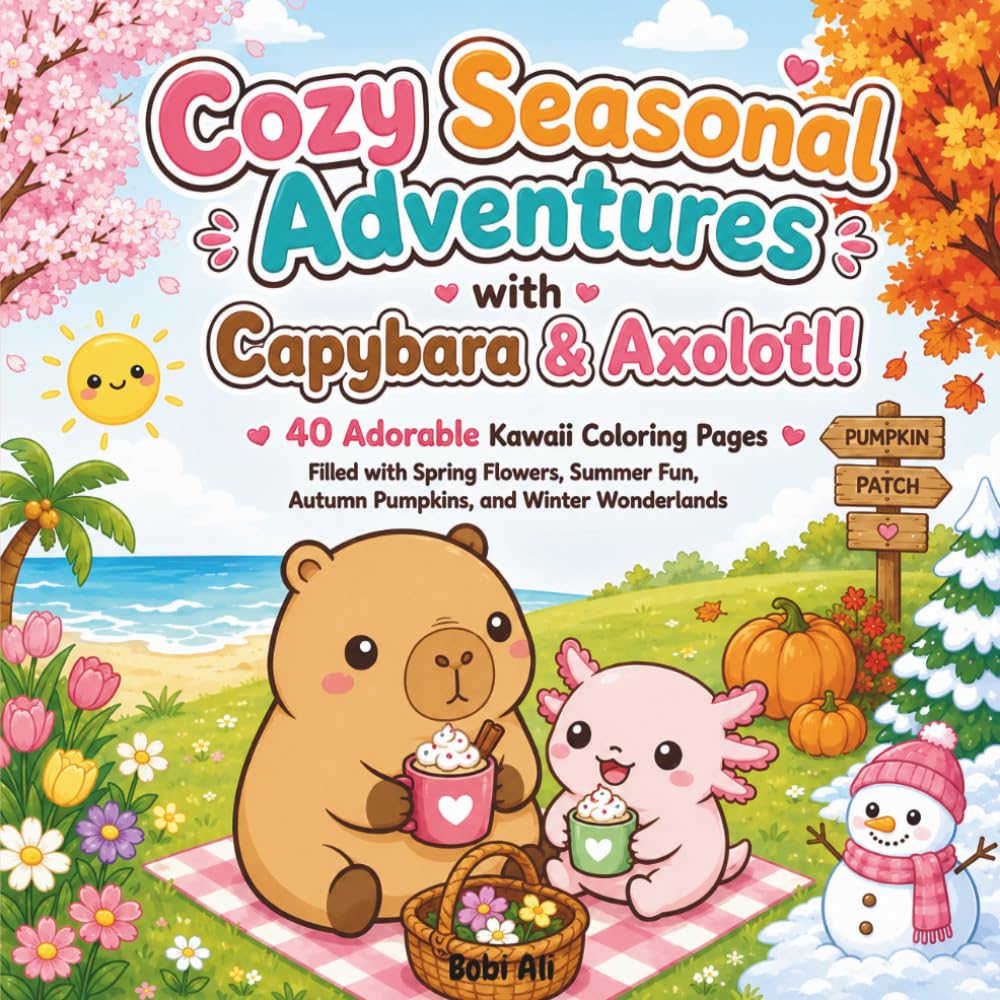 Cozy Seasonal Adventures: Capybara & Axolotl Coloring Book (Cozy Capybara & Axolotl Adventures)