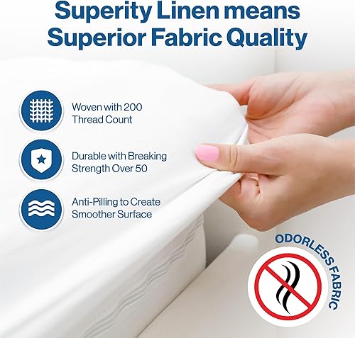 Miniatura 3 de Superior Linen - Sábana bajera ajustable de lino de calidad superior, 100 % algodón orgánico de 200 hilos, transpirable, suave y cómoda, se puede