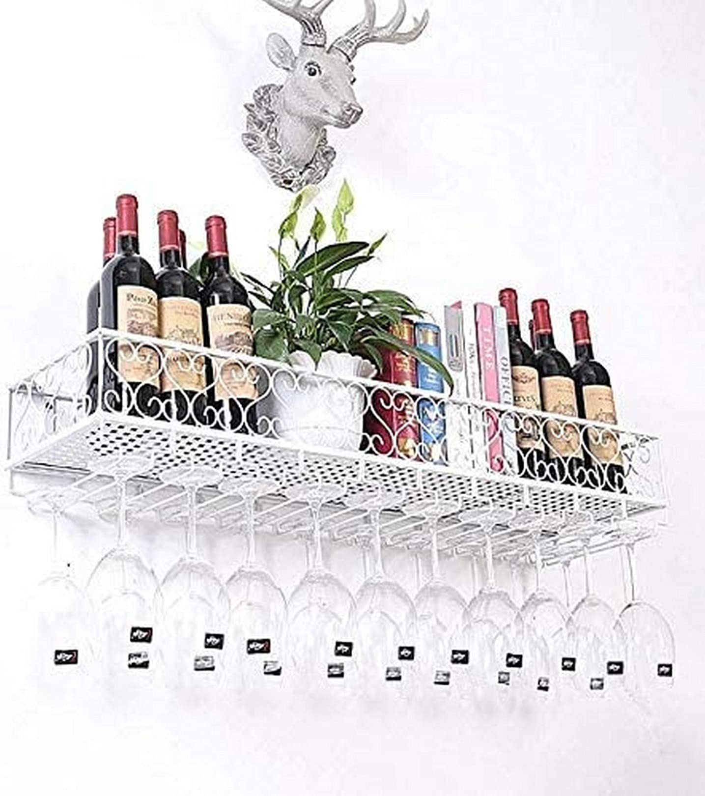 Casier à vin mural blanc 50x25 cm avec support pour verres à pied design inversé